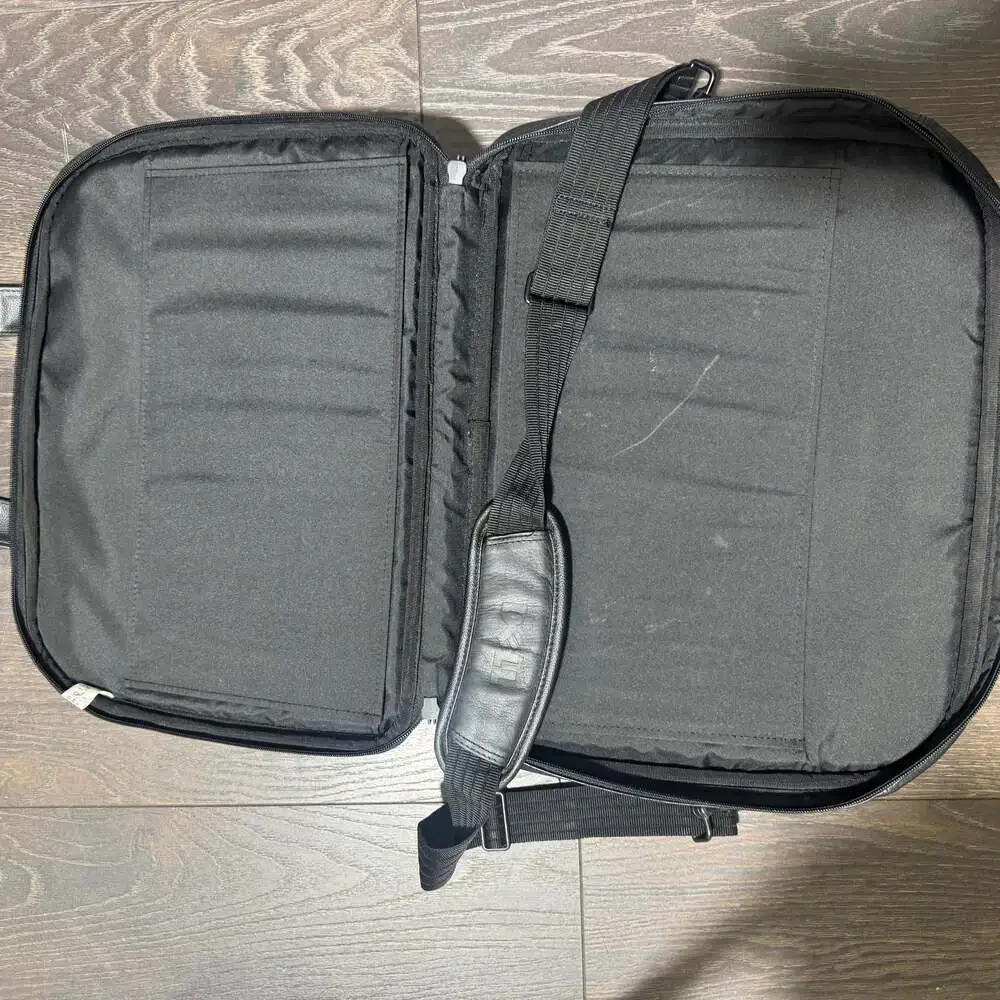 DELL Black Leather Executive Brief Case Laptop Travel Bag Office (17x13)
